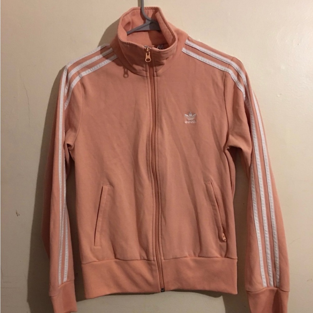 adidas Peach Pink Track Bomber Jacket with White Stripes